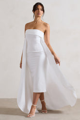 Cream Bandeau Midi Dress With Train